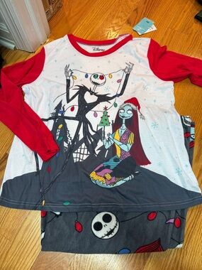 Disney Night Before Christmas Red & White Raglan Pajama Set with Black Accents
